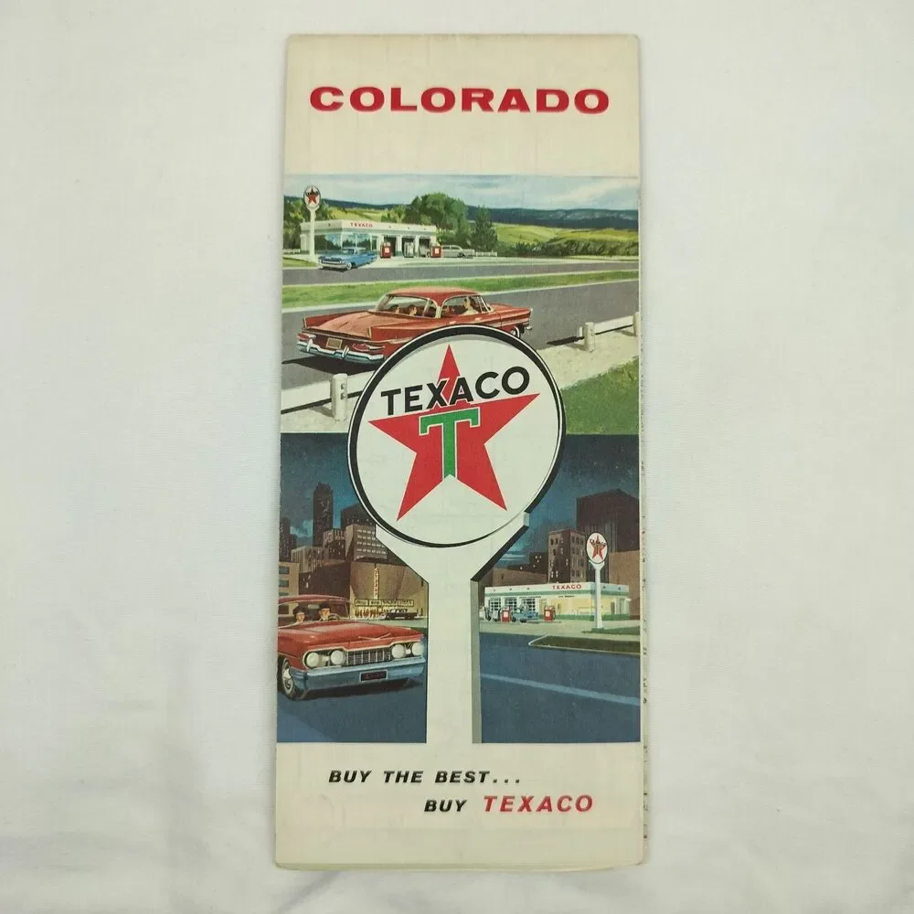 Colorado Texaco Gas Station Vintage Travel Road Trip USA Map Vacation